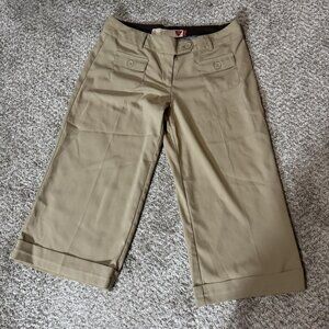 Guess Jeans Pants Womens Medium Khaki Wide Leg Crop Cuffed Pockets JG9041